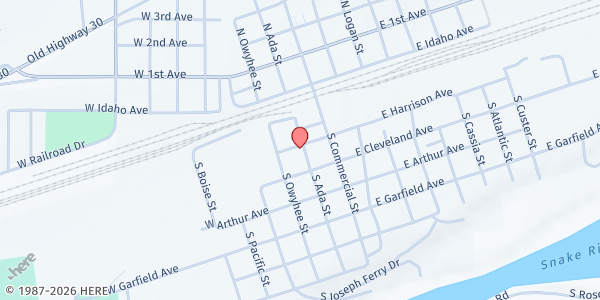 Map showing Glenns Ferry United Methodist Church at 205 S Ada St, Glenns Ferry, ID