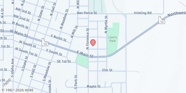 Map showing Camas Prairie Food Bank at 411 E. North Street, Grangeville, ID