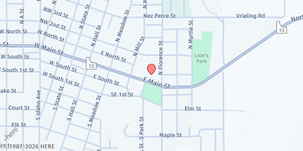Map showing Evergreen Food Bank at 407 E Main, Grangeville, ID