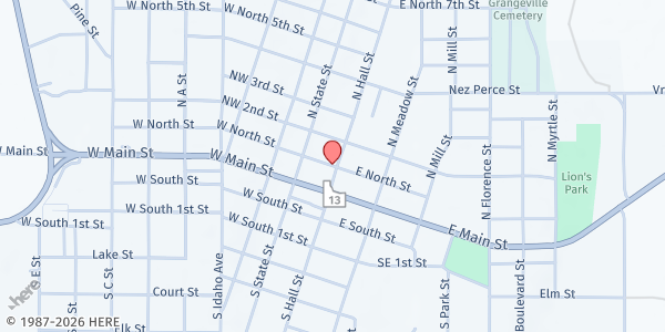 Map showing Idaho County Foodbank at 113 W. North Street, Grangeville, ID