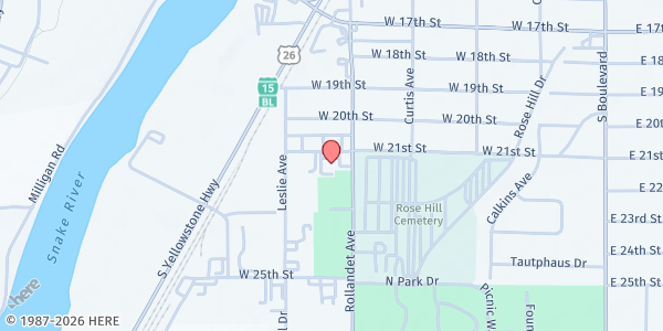 Map showing Senior Citizens Community Center Inc at 535 W 21st Street, Idaho Falls, ID