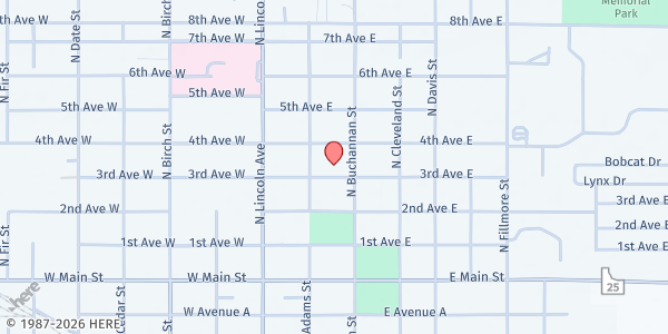 Map showing Martha and Mary's Food Pantry at 212 3rd Ave E, Jerome, ID