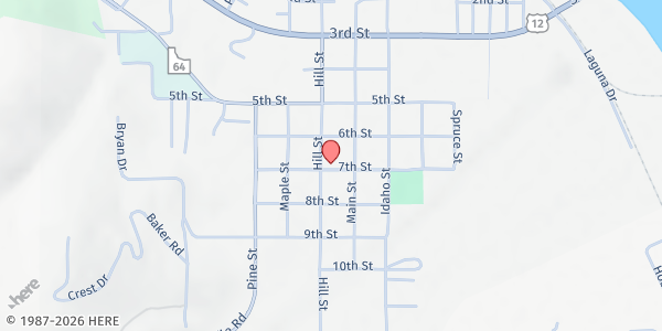 Map showing Community food bank at Presbyterians church at 620 7th St, Kamiah, ID