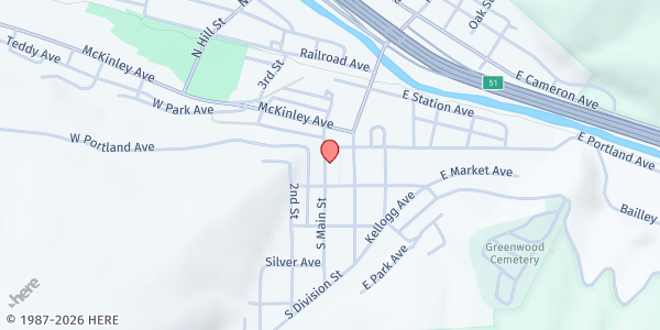 Map showing Shoshone County Food Bank at 311 S. Main St., Kellogg, ID