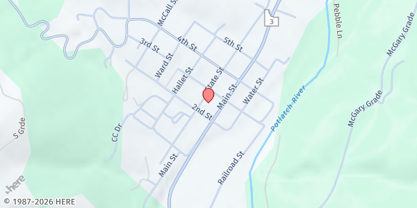 Map showing J-K Good Samaritan Food Bank at 214 State St, Kendrick, ID