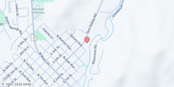 Map showing Ketchum Community Dinners Curbside at 201 Sun Valley Road, Ketchum, ID