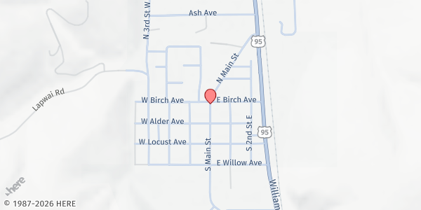 Map showing Nez Perce Tribe Emergency Foodbank - Food Distribution Center at 107 Lolo St, Lapwai, ID