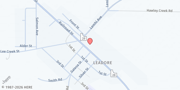 Map showing Lemhi County Mobile Pantry - Leadore at 202 S Railroad St, Leadore, ID