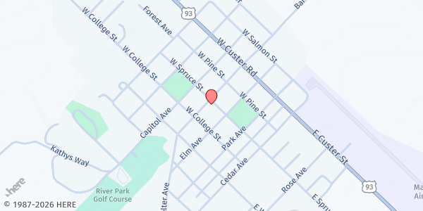 Map showing Mackay Food Pantry at 401 S. Main, Mackay, ID