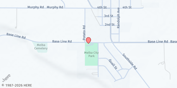 Map showing Melba Valley Senior Center - Food Distribution Center at 115 Base Line Rd, Melba, ID