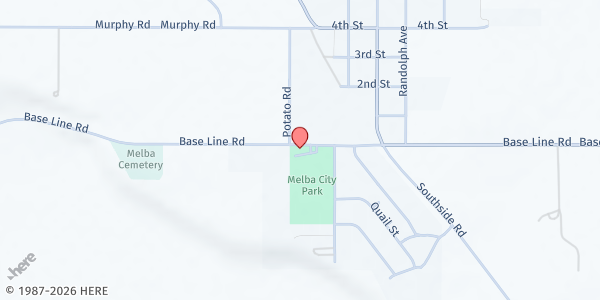 Map showing Melba Valley Senior Center Inc at 115 Base Line Rd, Melba, ID