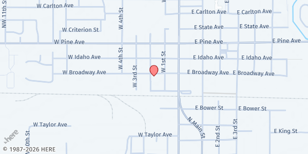 Map showing Meridian Food Bank at 133 W Broadway Ave, Meridian, ID