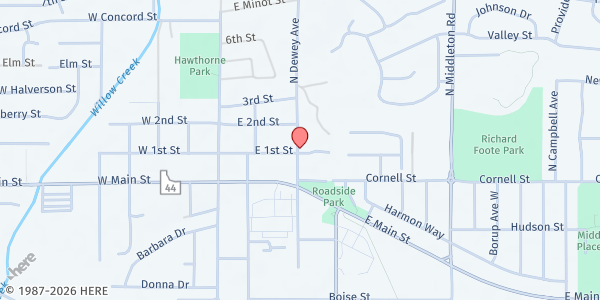 Map showing Middleton Food Pantry at 307 E 1st St, Middleton, ID