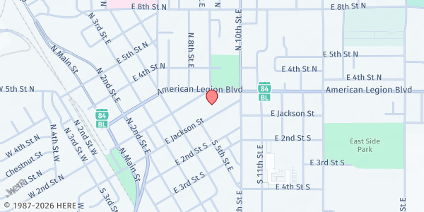 Map showing Bennett Mountain Community School Pantry at 560 E Jackson Street, Mountain Home, ID