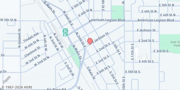 Map showing St. Vincent de Paul - Our Lady of Good Counsel at 342 East Jackson Street, Mountain Home, ID