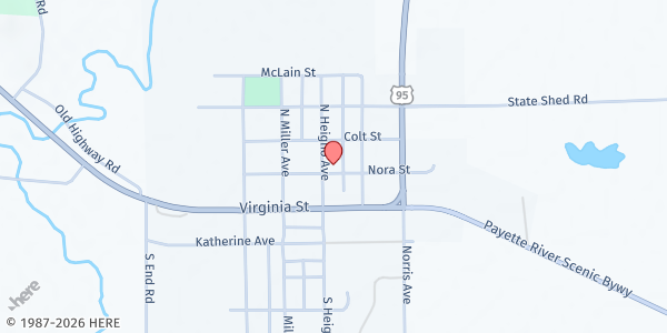 Map showing New Meadows Food Bank at 201 N Heigho, New Meadows, ID