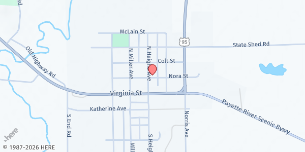 Map showing New Meadows Food Bank - Food Distribution Center at 201 N Heigho, New Meadows, ID