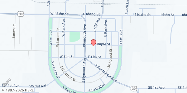 Map showing Church of the Nazarene at 127 Holly Ave, New Plymouth, ID