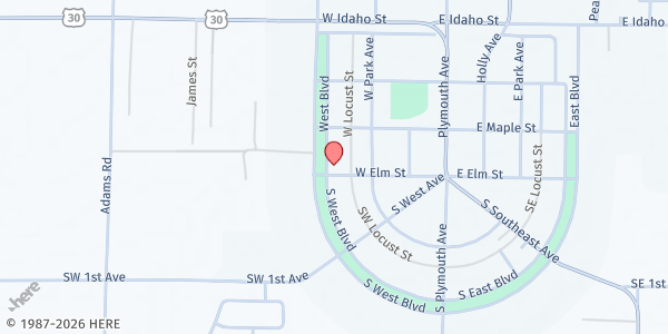 Map showing Immanuel Lutheran Church at 404 West Blvd, New Plymouth, ID