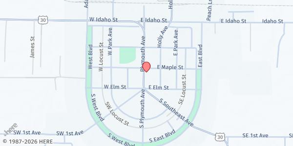 Map showing New Plymouth Senior Citizens Center at 126 N Plymouth Ave, New Plymouth, ID