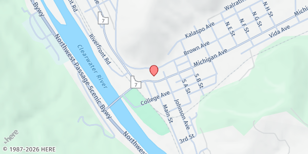 Map showing Clearwater County Social Services at 150 Michigan Ave, Orofino, ID