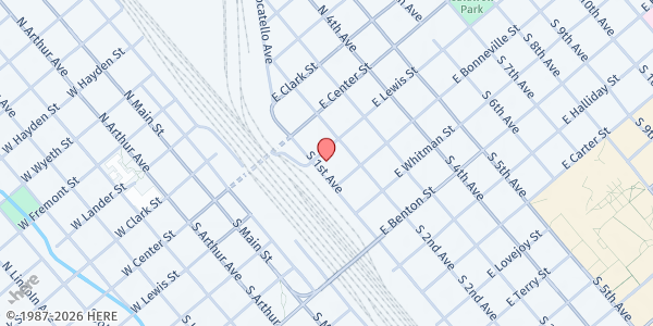 Map showing Aid For Friends Shelter at 209 E. Lewis St., Pocatello, ID