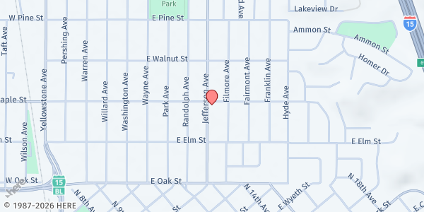 Map showing GROWLING GARDEN at 294 Jefferson Ave, Pocatello, ID