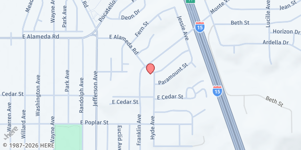 Map showing Rocky Mountain Ministries Compassion Center at 845 Hyde Ave, Pocatello, ID