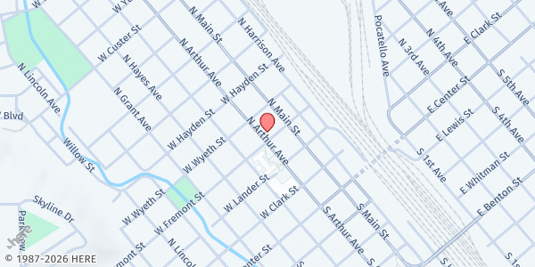 Map showing Valley Mission Food Pantry at 408 N Arthur Ave, Pocatello, ID