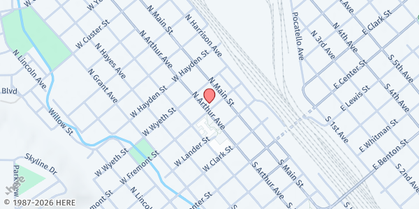 Map showing Valley Mission Food Pantry - Food Distribution Center at 408 N Arthur Ave, Pocatello, ID