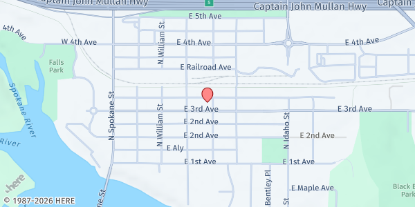 Map showing Post Falls Food Bank at 415 E. 3rd Ave., Post Falls, ID