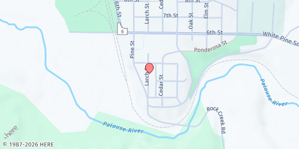 Map showing Latah County Mobile Pantry - Potlatch at 325 Larch, Potlatch, ID