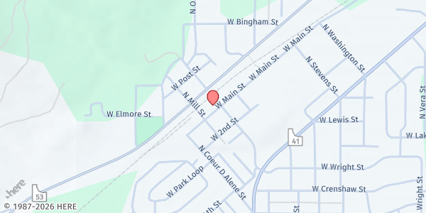 Map showing Rathdrum Food Bank at 8027 W. Main, Rathdrum, ID