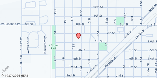 Map showing United Methodist Church at 605 H St, Rupert, ID