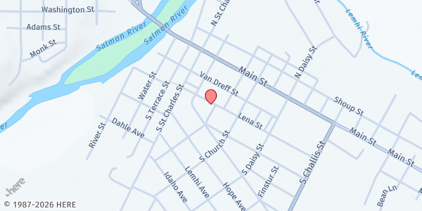 Map showing First Presbyterian Church at 511 Lena St, Salmon, ID