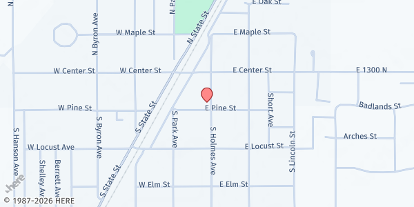Map showing Heart 2 Hand Bingham Food Pantry at 190 S. Holmes Ave., Shelley, ID