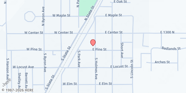 Map showing North Bingham County Community - Shelley at 190 S. Holmes Ave., Shelley, ID