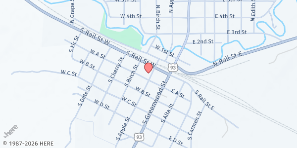 Map showing Hope for the Hungry Community Food Pantry at 112 S Apple St, Shoshone, ID