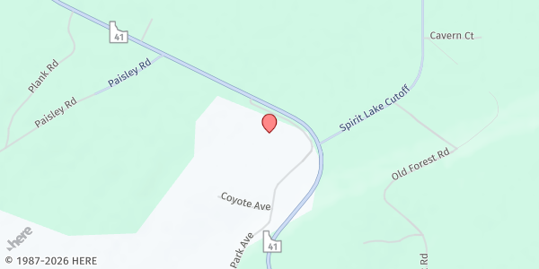 Map showing Spirit Valley Food Bank at 82 Industrial Park Ave, Spirit Lake, ID