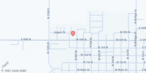 Map showing Upper Valley Bible Church Pantry - Food Distribution Center at 825 W 4th N, St Anthony, ID