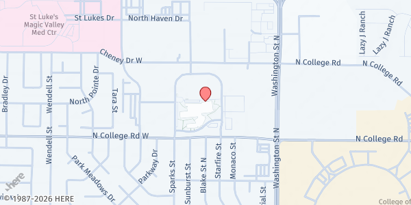 Map showing Canyon Ridge High School at 300 N College Rd W, Twin Falls, ID