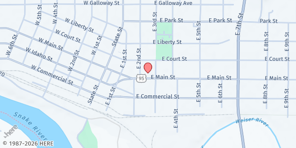 Map showing Community Church of Weiser at 240 E Main St, Weiser, ID