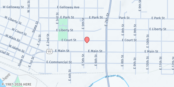 Map showing Washington County Mobile Pantry - Weiser at 515 East Court, Weiser, ID