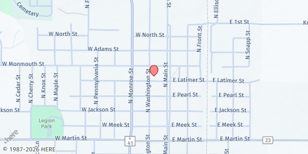 Map showing Abingdon Food Pantry at 401 N. Washington St., Abingdon, IL