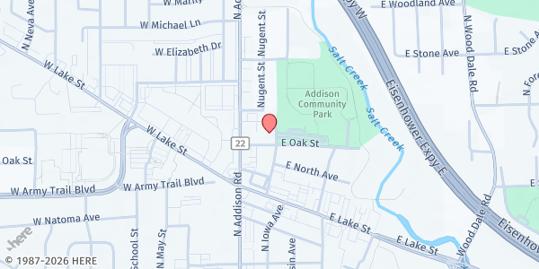 Map showing Addison Township Pantry at 50 East Oak Street, Addison, IL