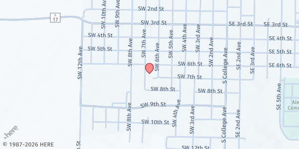 Map showing Little Free Food Box - New Life Assembly of God at 606 SW 7th Ave., Aledo, IL