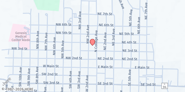 Map showing Mercer County Better Together at 301 North College Avenue, Aledo, IL