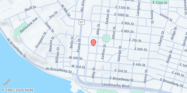 Map showing Crisis Food Center at 21 East 6th St, Alton, IL