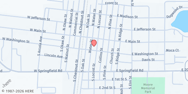 Map showing Arcola Food Pantry at 206 Egyptian Trail, Arcola, IL