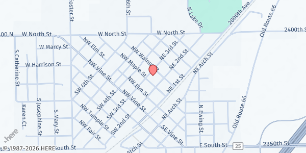 Map showing Atlanta Christian Church at 300 NE 3rd St., Atlanta, IL